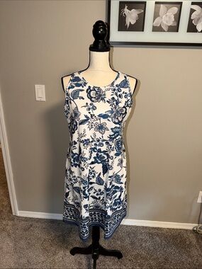 Blue Floral Sleeveless A-Line Dress